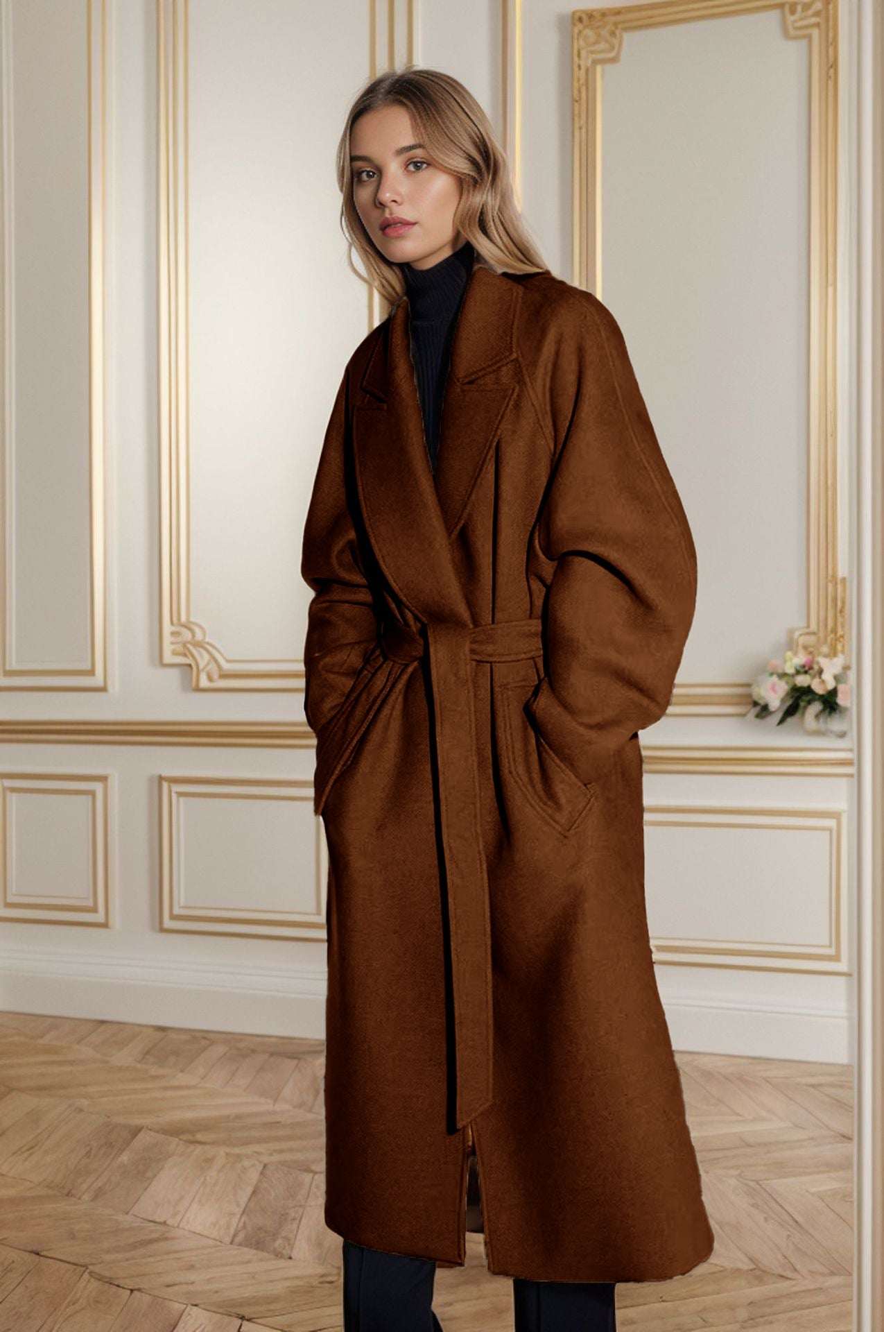 Padded Lapel Super Long Slim Jacket - Elevra