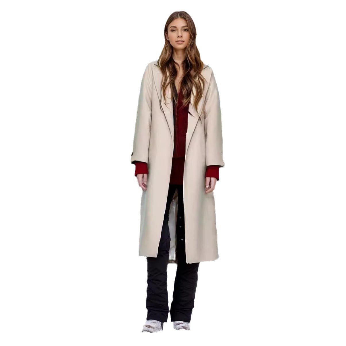 Padded Lapel Super Long Slim Jacket - Elevra