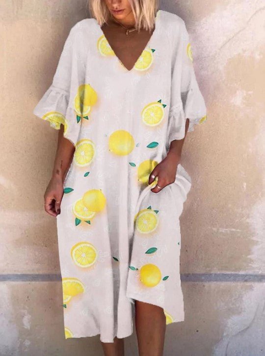 Printed short - sleeved midi dress - Elevra