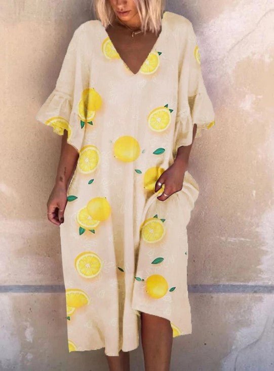 Printed short - sleeved midi dress - Elevra