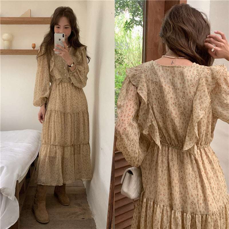 Retro Elegance Chiffon Midi Dress - Elevra