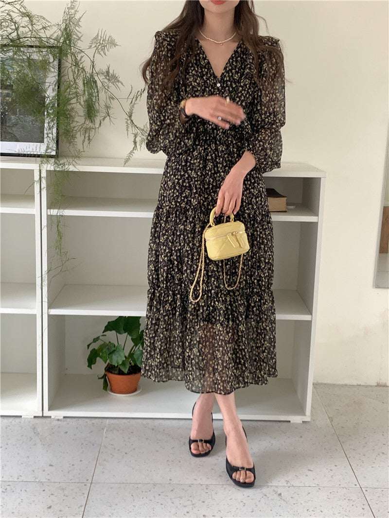 Retro Elegance Chiffon Midi Dress - Elevra