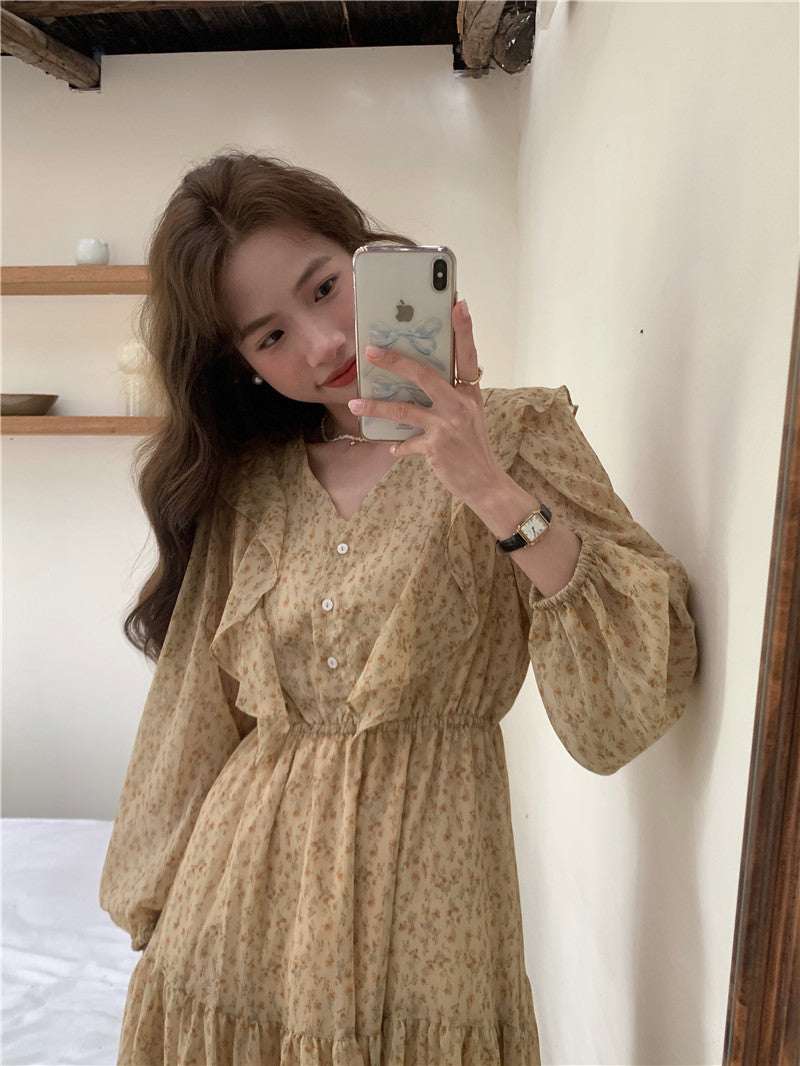 Retro Elegance Chiffon Midi Dress - Elevra