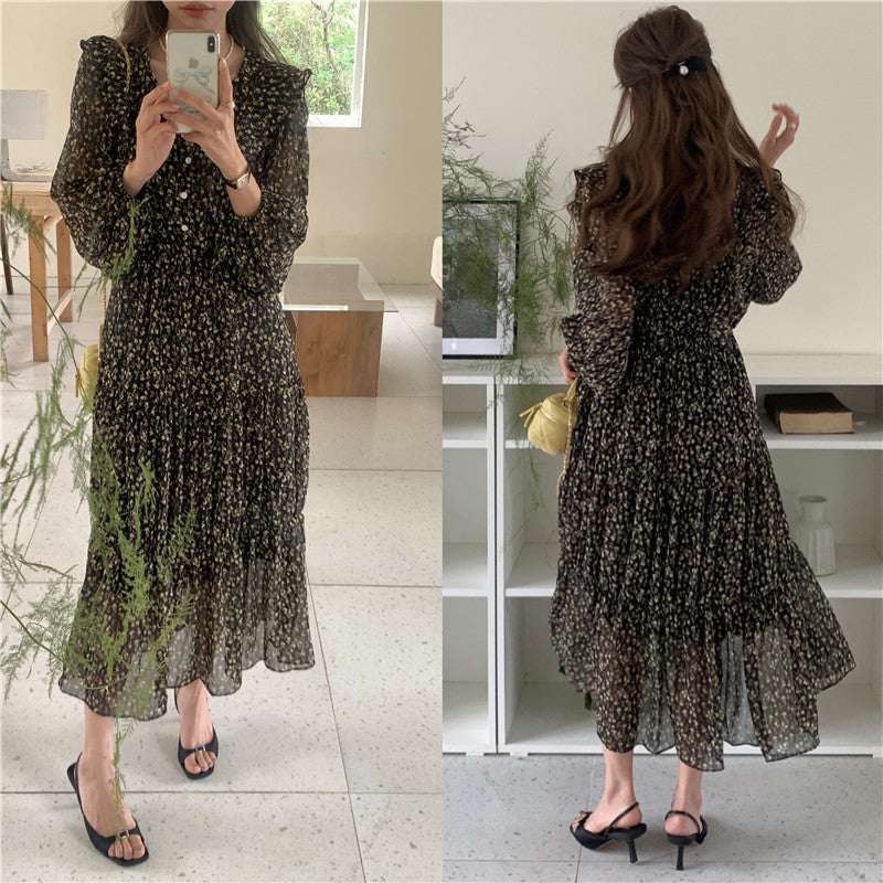 Retro Elegance Chiffon Midi Dress - Elevra