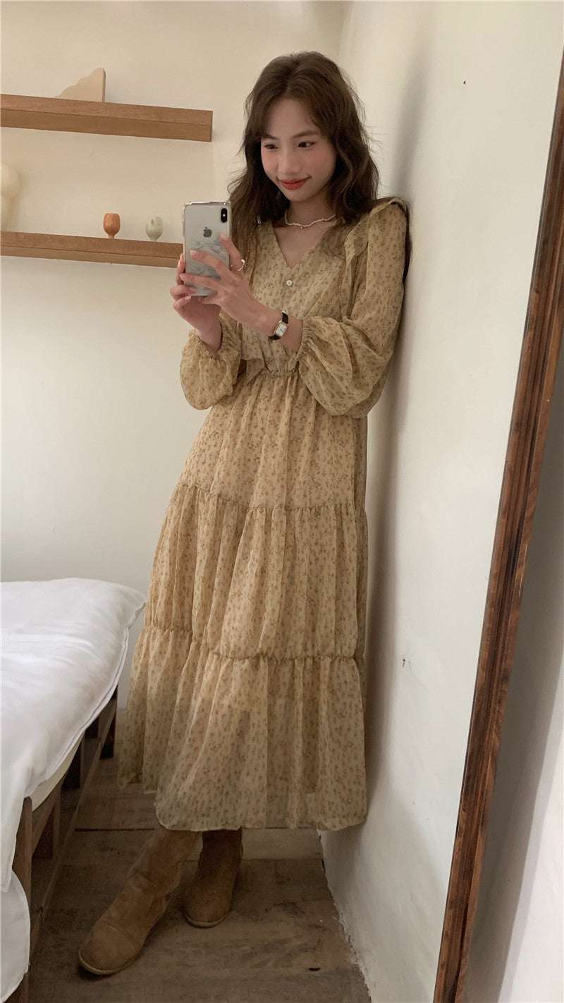 Retro Elegance Chiffon Midi Dress - Elevra