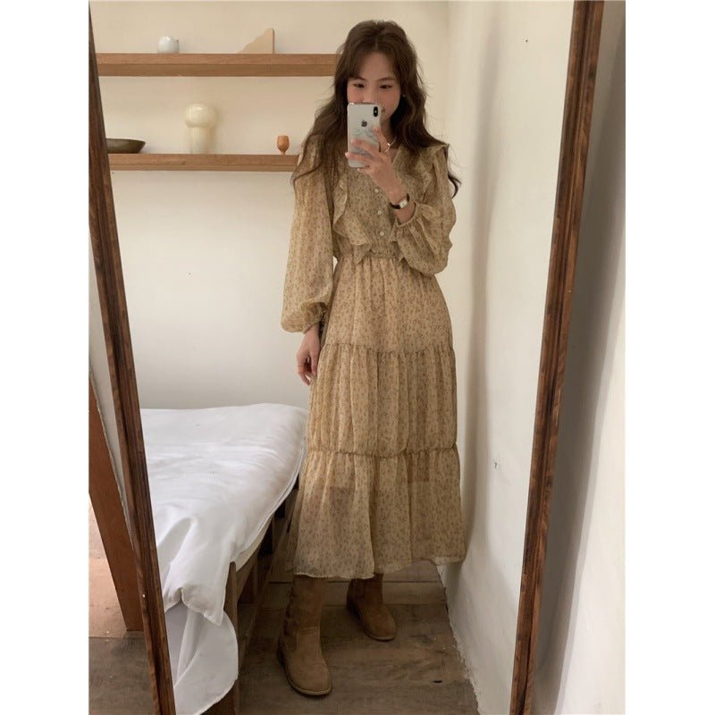 Retro Elegance Chiffon Midi Dress - Elevra