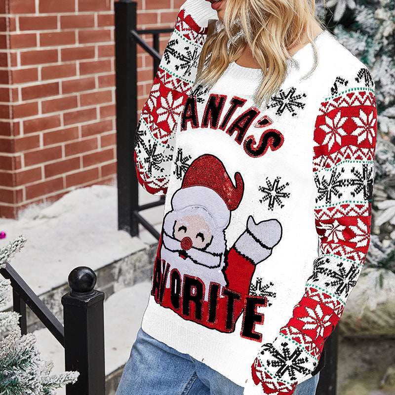 Santa Crew Neck Knit Sweater – Festive Holiday Pullover - Elevra