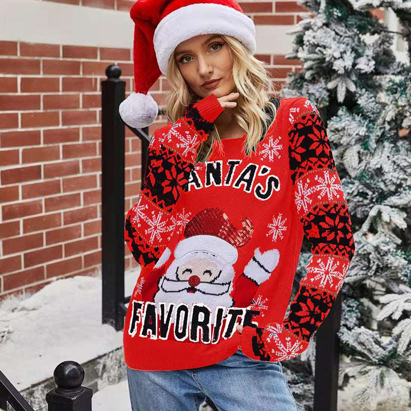 Santa Crew Neck Knit Sweater – Festive Holiday Pullover - Elevra