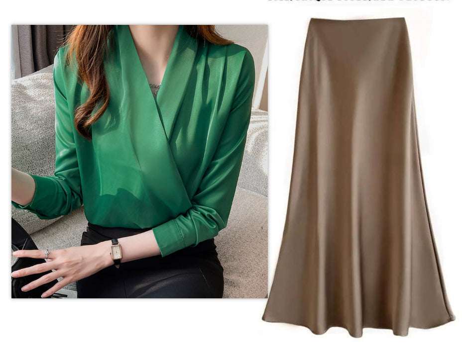 Satin Long Sleeve Women's Spring And Autumn Chiffon Shirt - Elevra