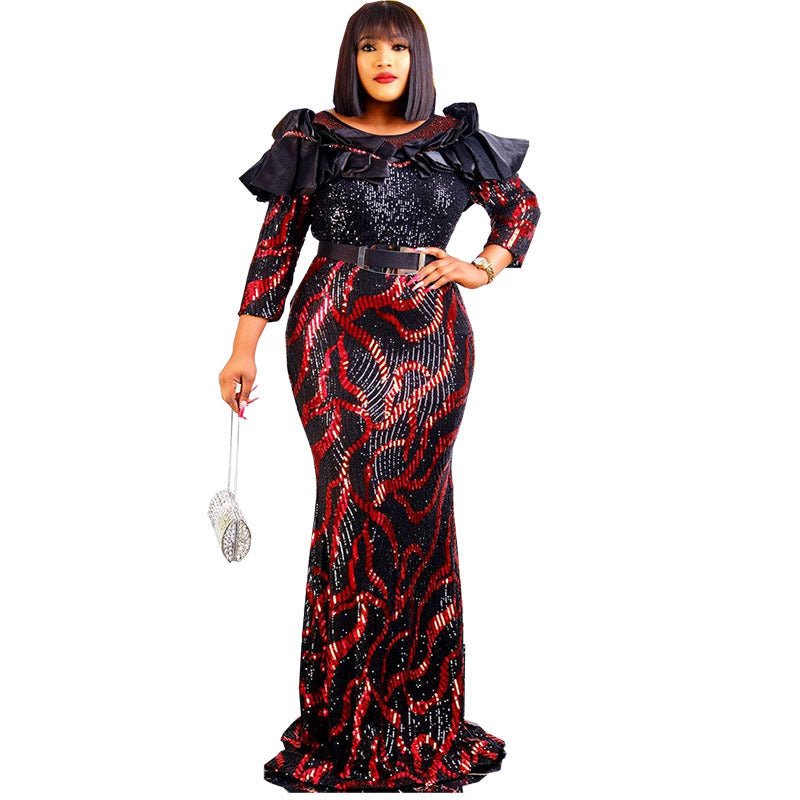 Sequined Embroidered Maxi Dress Slim - fit Fishtail Skirt Evening Gown - Elevra
