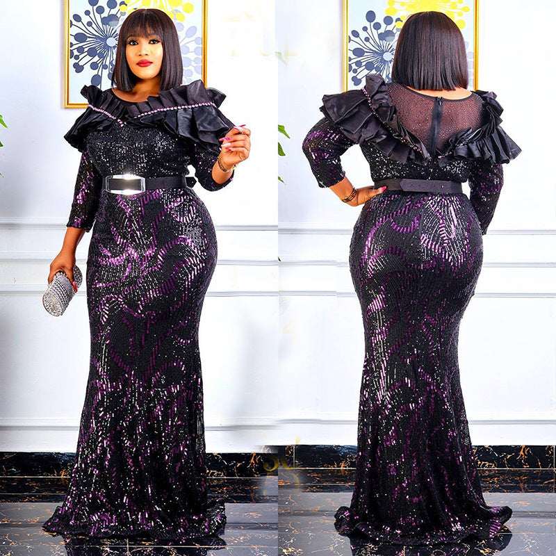 Sequined Embroidered Maxi Dress Slim - fit Fishtail Skirt Evening Gown - Elevra