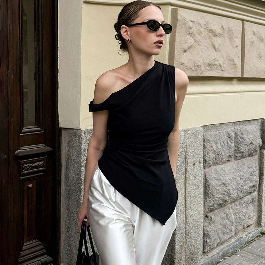Solid - color Irregular Women's Elegant Commuter Vest - Elevra