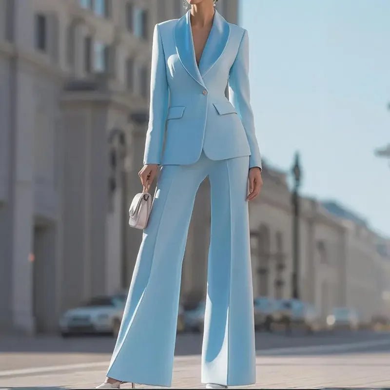 Solid Color Temperament Long Sleeve Suit Straight Trousers Business Suit - Elevra