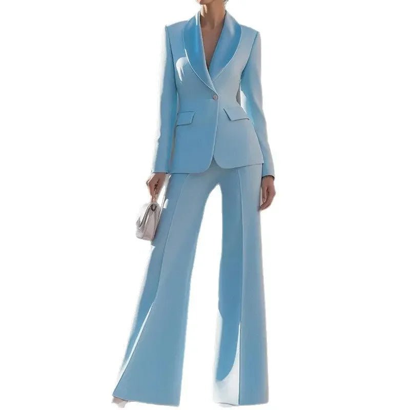 Solid Color Temperament Long Sleeve Suit Straight Trousers Business Suit - Elevra