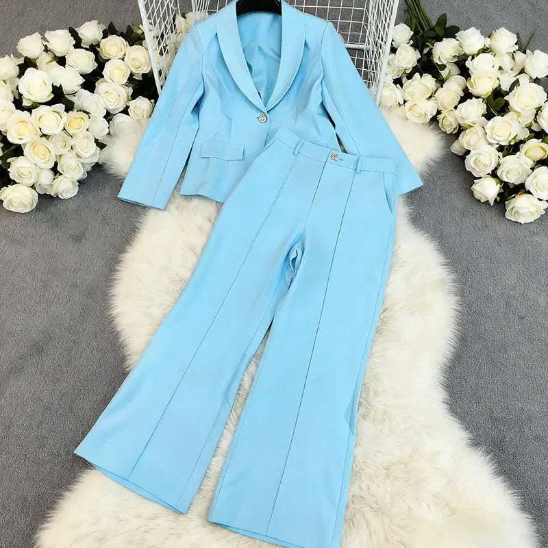 Solid Color Temperament Long Sleeve Suit Straight Trousers Business Suit - Elevra