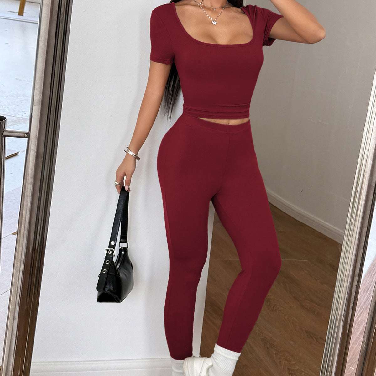 Sports Yoga Solid Color Two - piece Suit For Women - Elevra