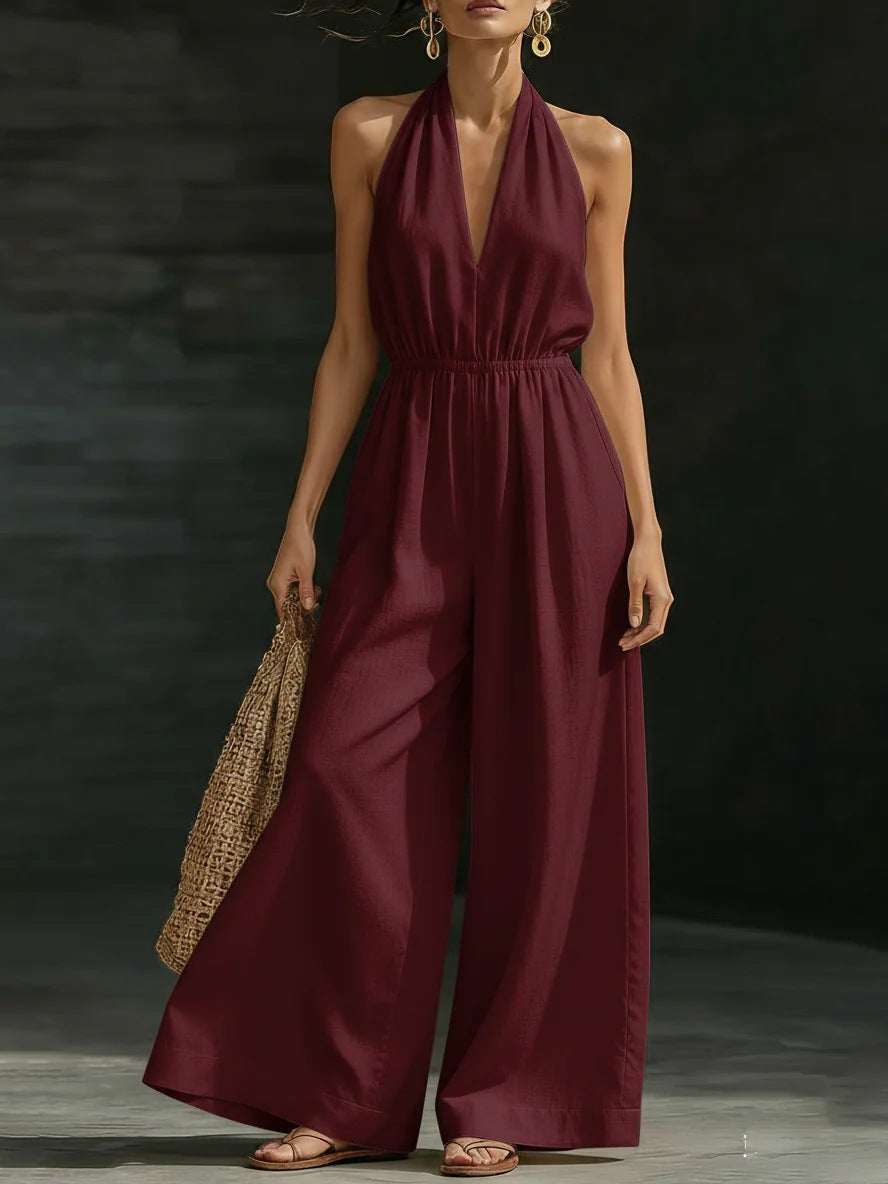V - neck Halter Neck Jumpsuit For Women - Elevra