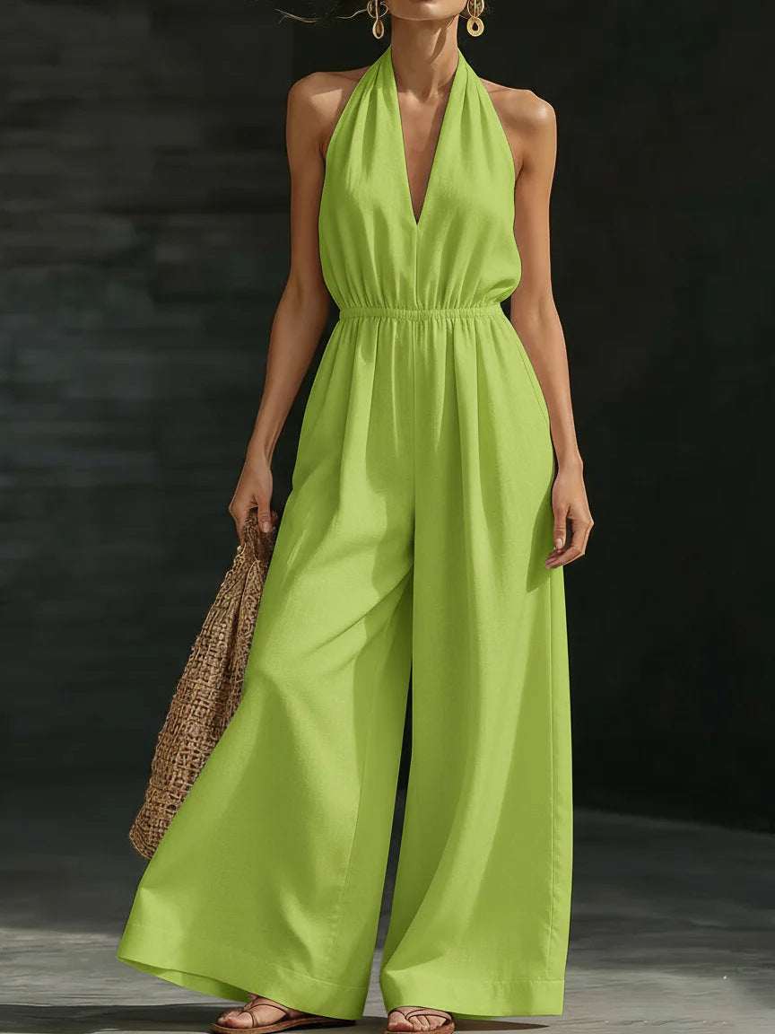 V - neck Halter Neck Jumpsuit For Women - Elevra