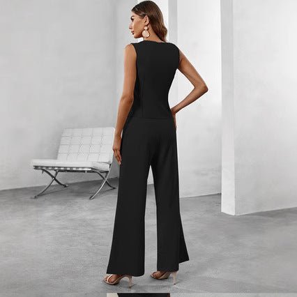 V - neck Sleeveless High Waist Women's Pants Suit - Elevra