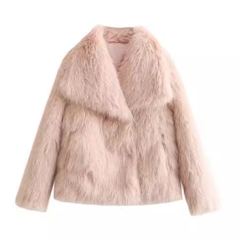 Winter Plush Coat Fashion Warm Thicken Fluffy Lapel Jacket Outwear Casual Long Sleeve Tops Womens Clothing - Elevra