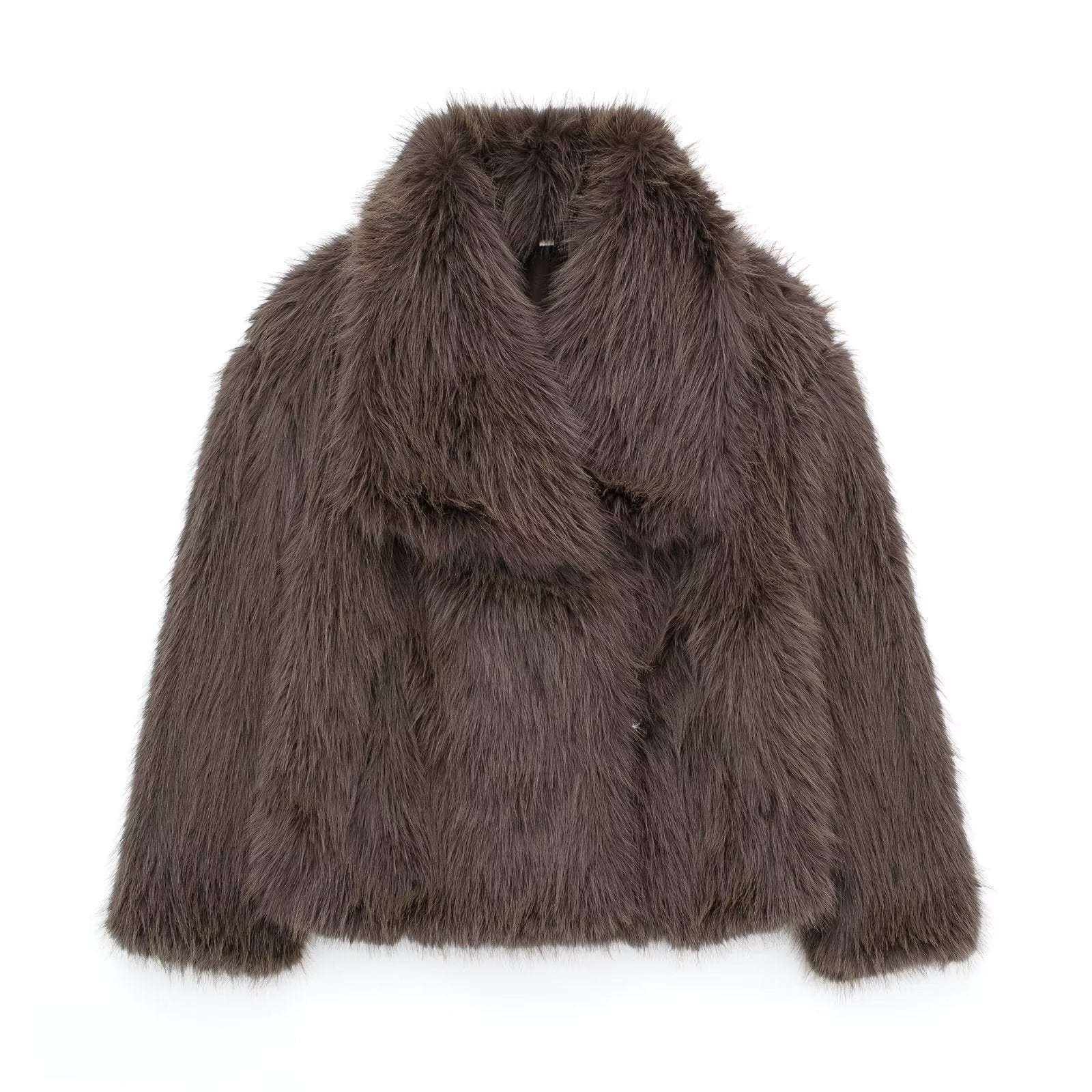 Winter Plush Coat Fashion Warm Thicken Fluffy Lapel Jacket Outwear Casual Long Sleeve Tops Womens Clothing - Elevra