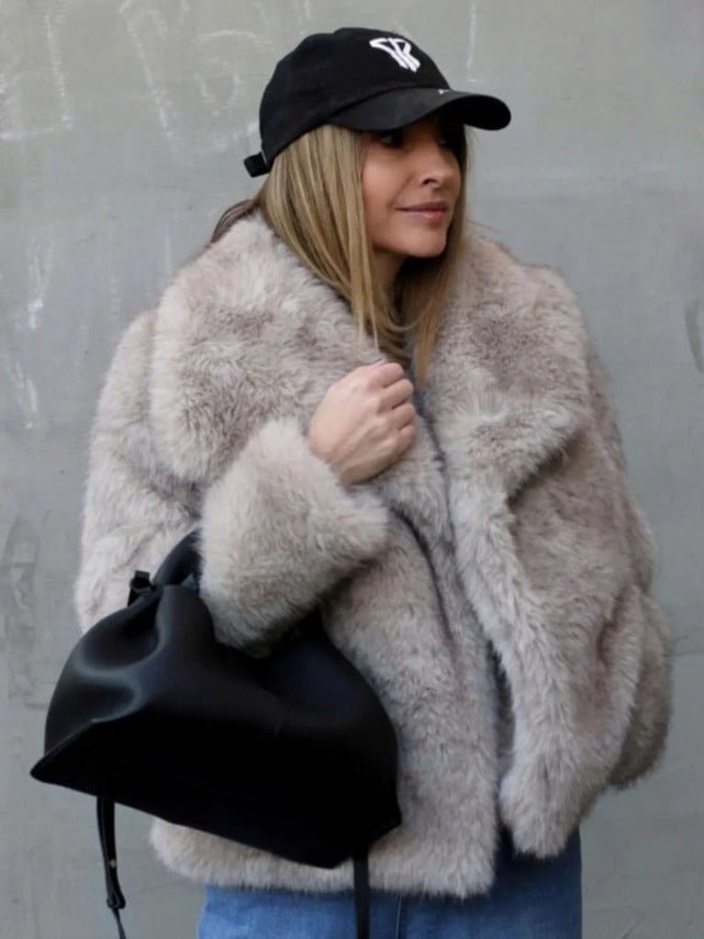 Winter Plush Coat Fashion Warm Thicken Fluffy Lapel Jacket Outwear Casual Long Sleeve Tops Womens Clothing - Elevra