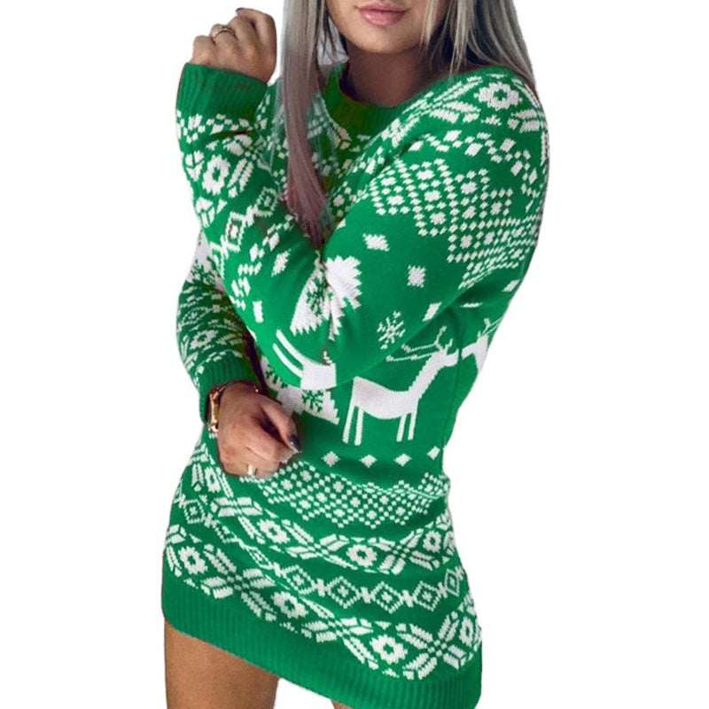 Women Ugly Christmas Sweater – Elk & Snowflake Knit Pullover - Elevra