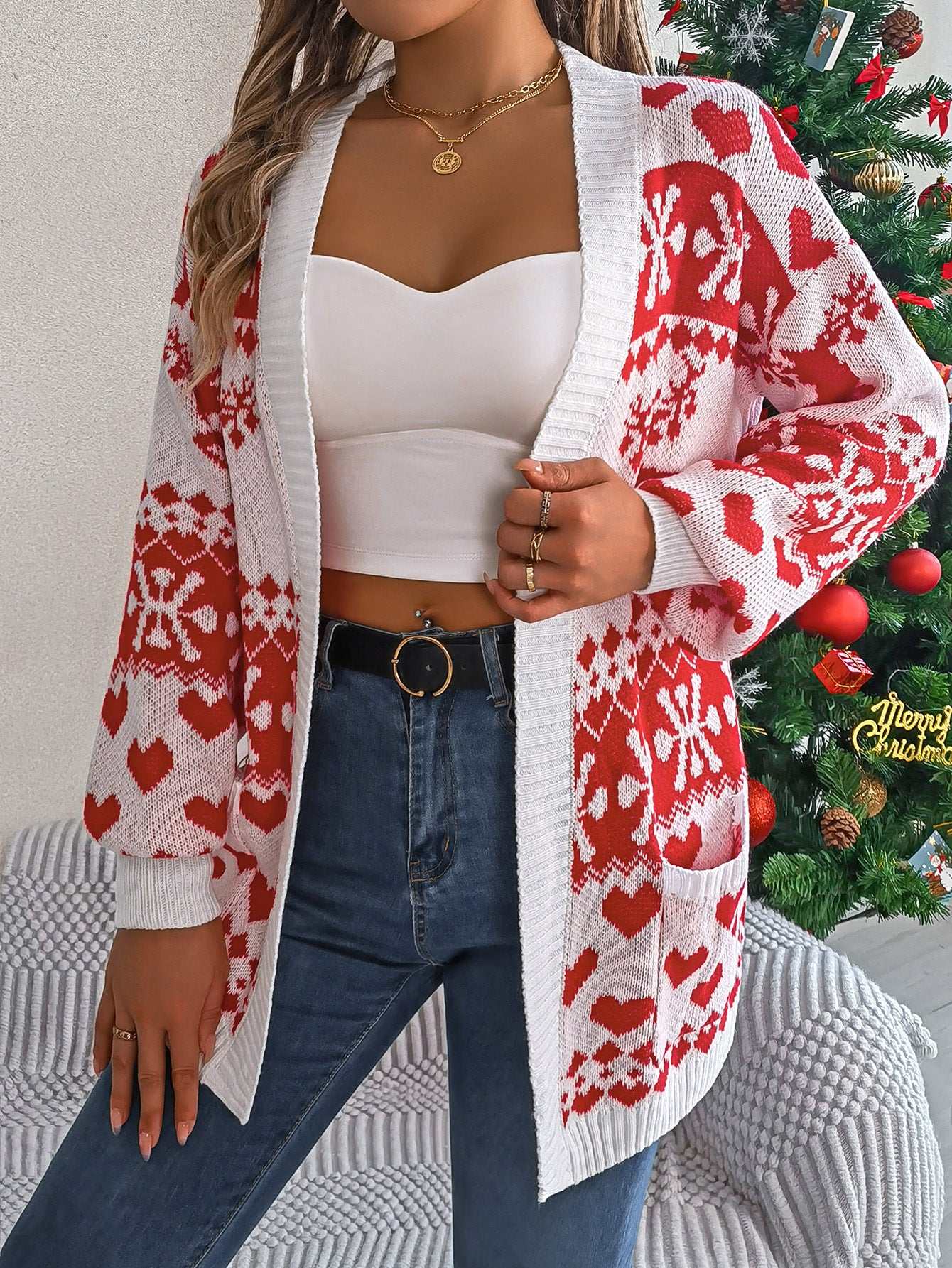 Womens Christmas Cardigan Sweater – Oversized Knit with Deer - Elevra