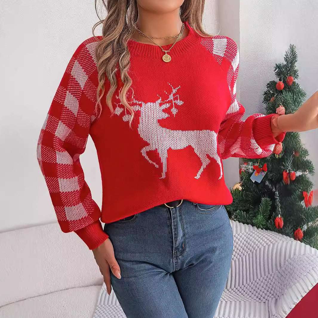 Womens Christmas Plaid Sweater – Casual Long Sleeve Pullover - Elevra