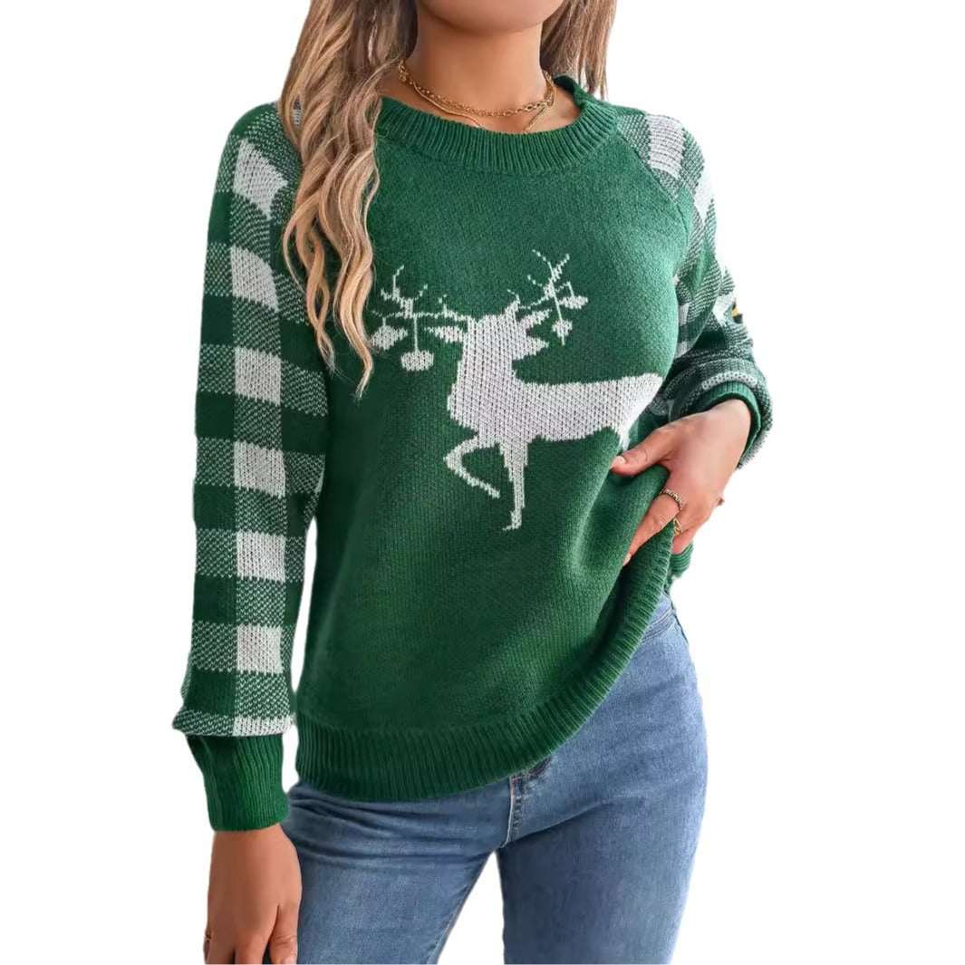 Womens Christmas Plaid Sweater – Casual Long Sleeve Pullover - Elevra