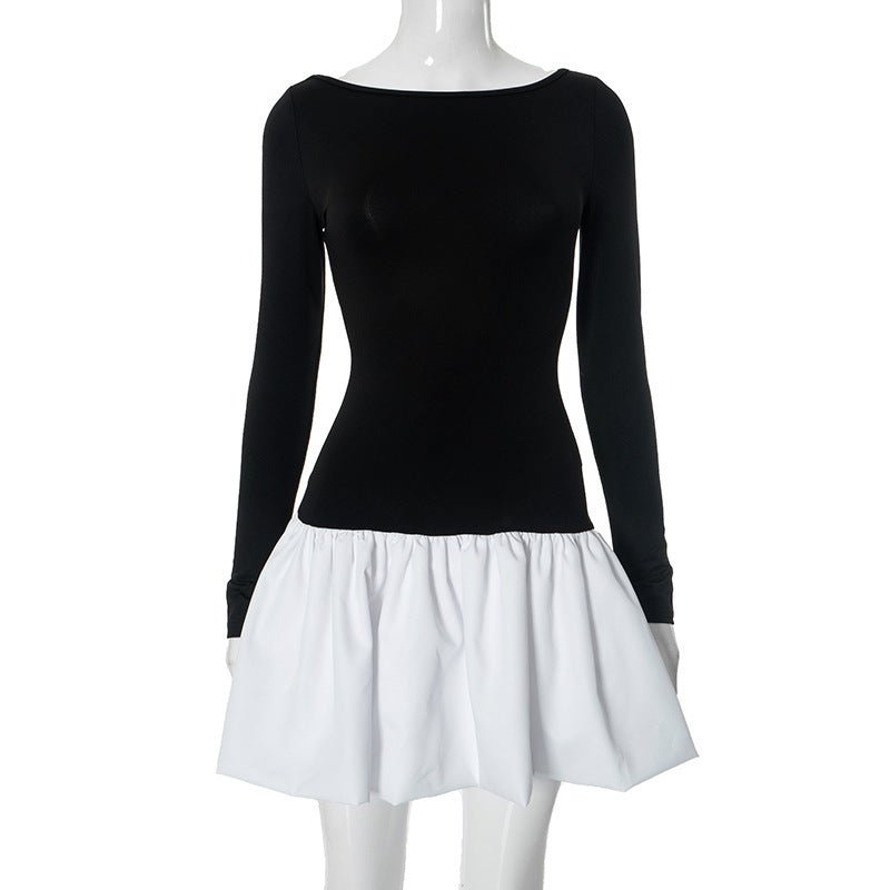 Women's Contrast Color Long Sleeves Slim Fit Bud Skirt - Elevra