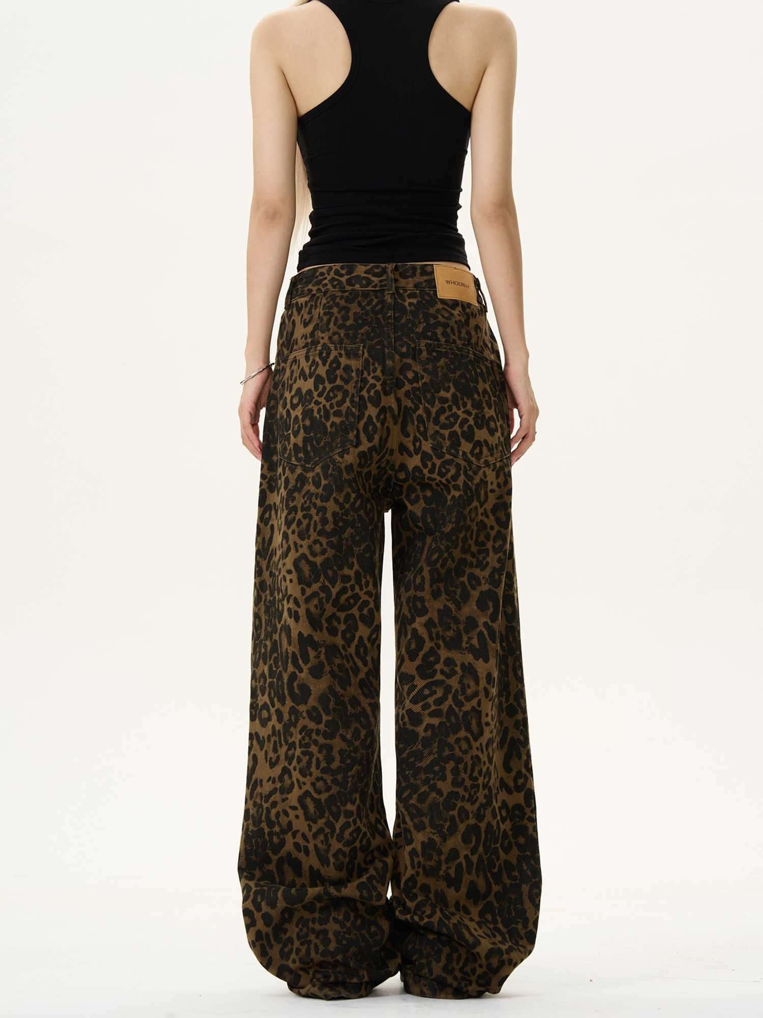 Women's Fashion Vintage Leopard Jeans - Elevra
