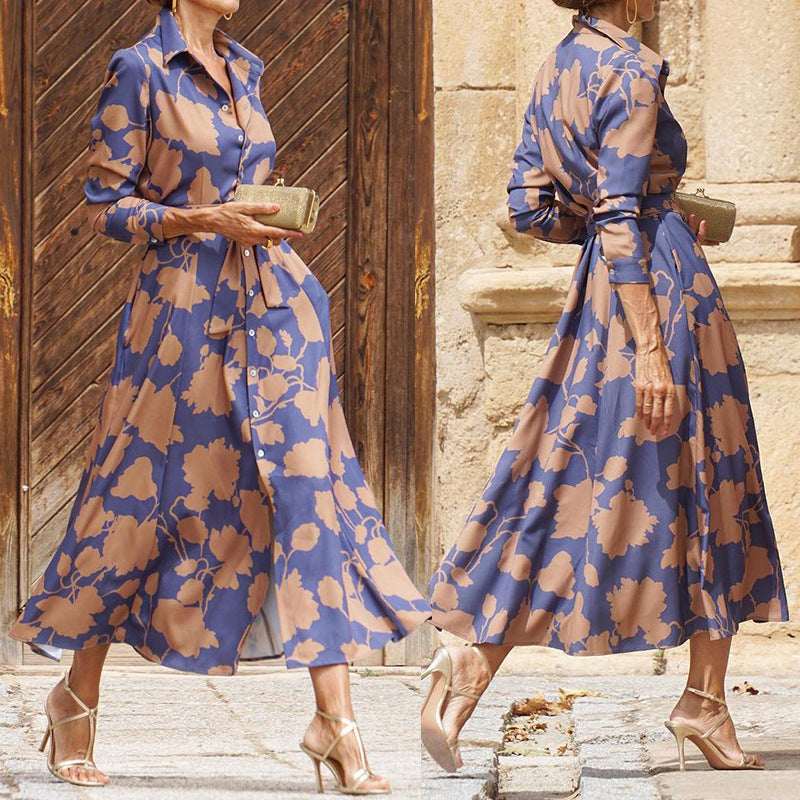 Women's Fashionable Printed Midi Dress - Elevra