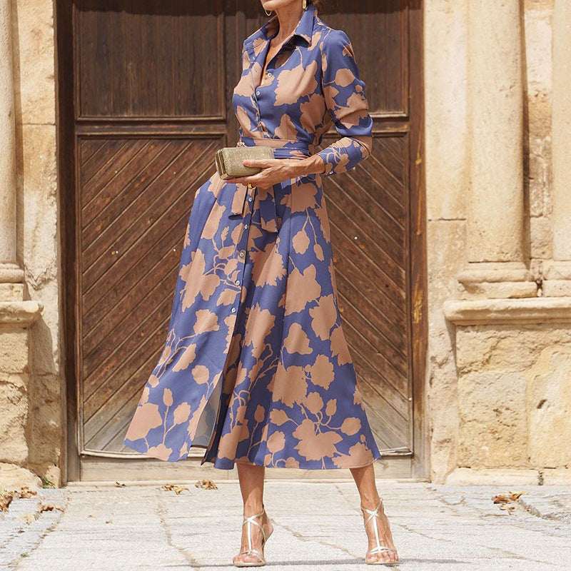 Women's Fashionable Printed Midi Dress - Elevra