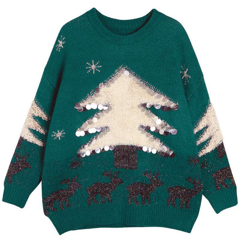 Women's Mid - length Christmas Lazy Loose Bottoming Sweater - Elevra