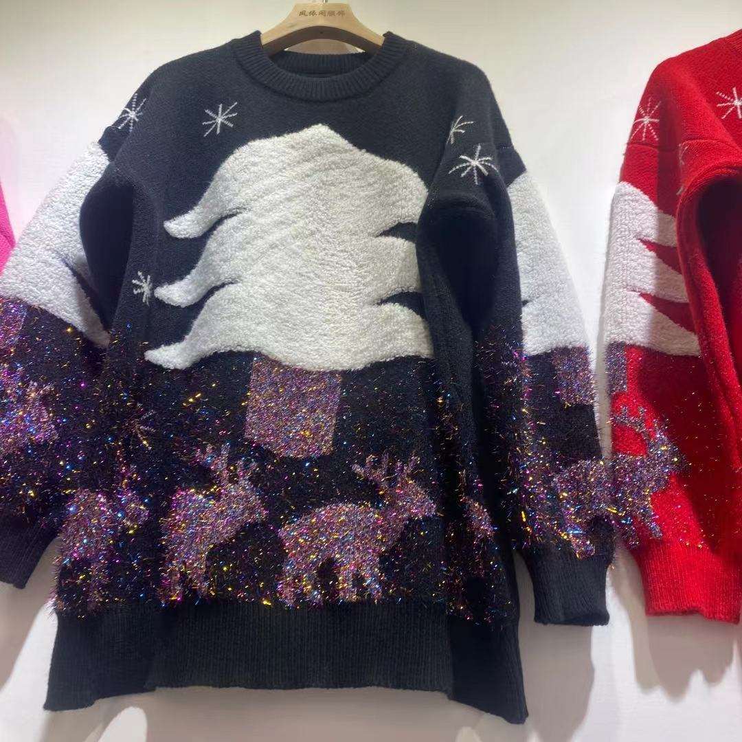 Women's Mid - length Christmas Lazy Loose Bottoming Sweater - Elevra
