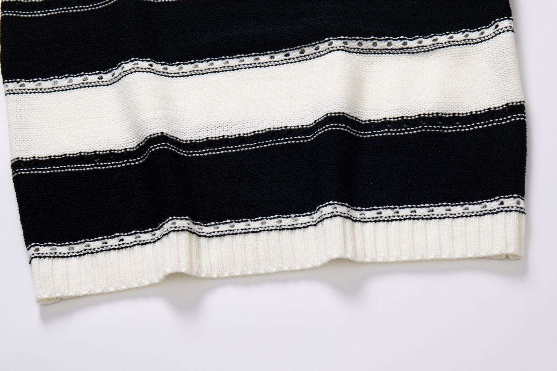 Women's One - neck Striped Openwork Knitted Sweater - Elevra