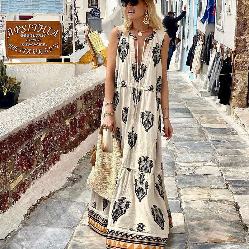 Women's Sleeveless Midi Printed Dress - Elevra