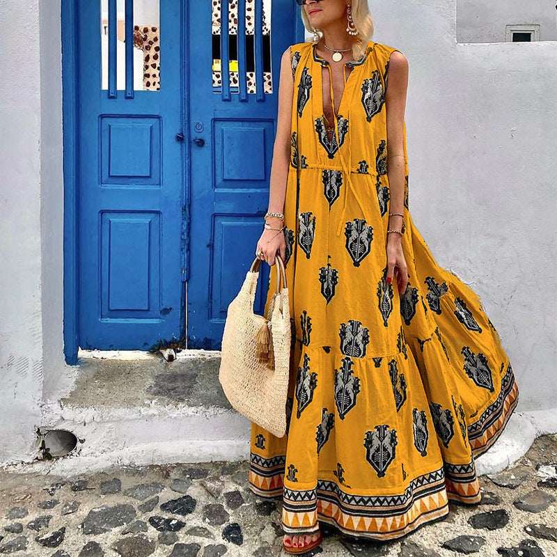 Women's Sleeveless Midi Printed Dress - Elevra