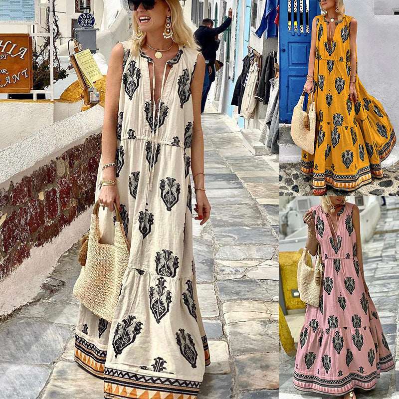 Women's Sleeveless Midi Printed Dress - Elevra
